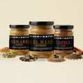Never Not Eating Fire Up the Grill Trio: Shawarma, Ras el Hanout and 7 Spice jars on a cream table with whole spices