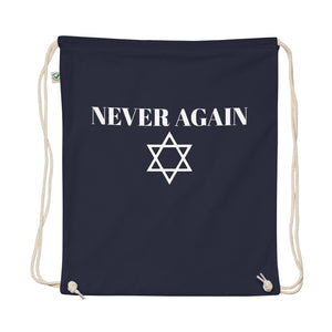 Never Again - Organic cotton drawstring bag
